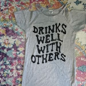 Color Bear Gray Black Drinks Well With Others Cold Shoulder Cut Out Tee Shirt